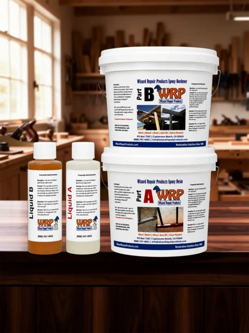 WRP XL Wood Repair Kit containing professional epoxy wood repair products for large wood restoration and structural repairs.
