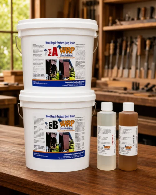 WRP XXL Wood Repair Kit containing professional epoxy wood repair products for large wood restoration and structural repairs.