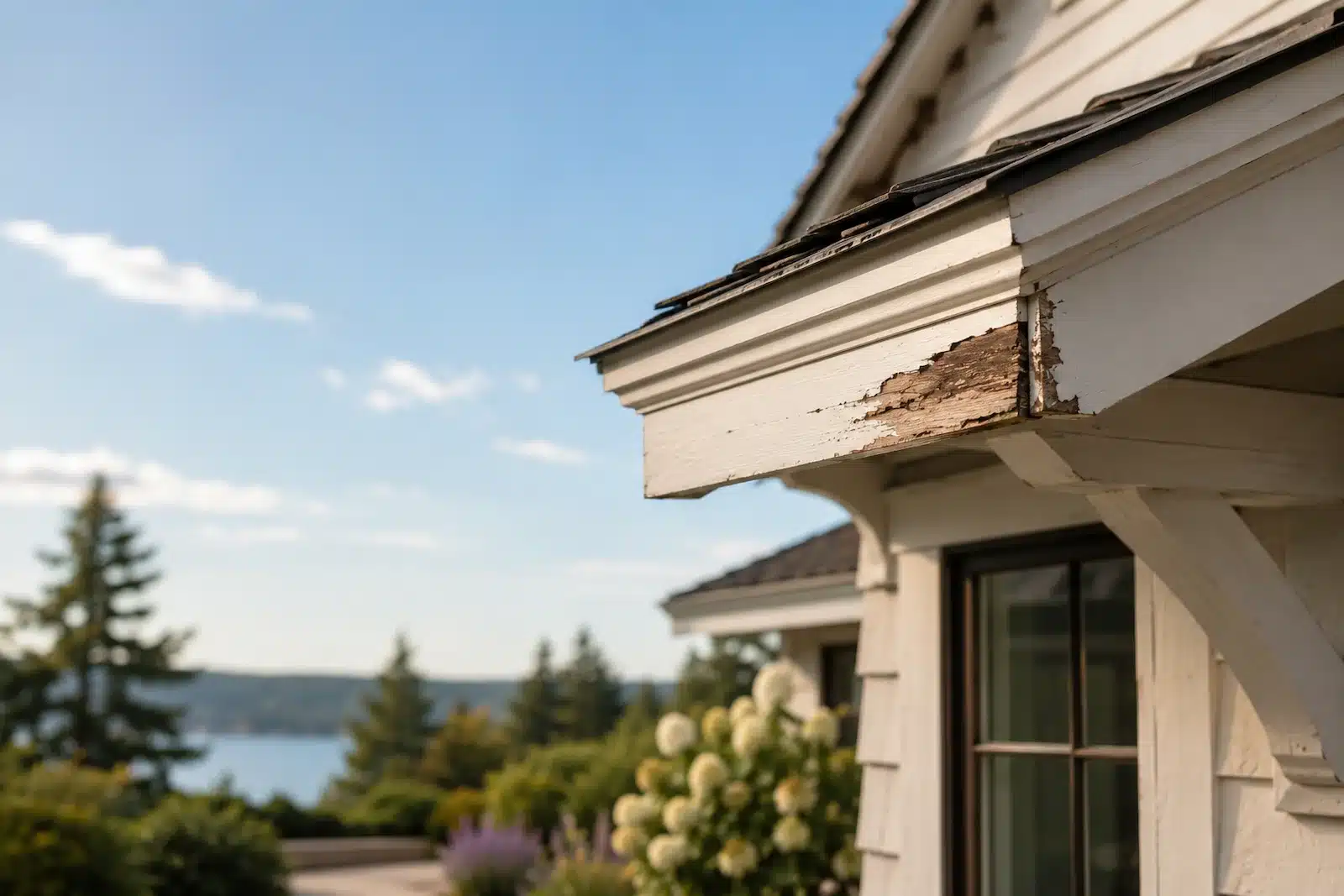 Contractor inspecting deteriorated exterior wood to determine whether the rotten area can be repaired.