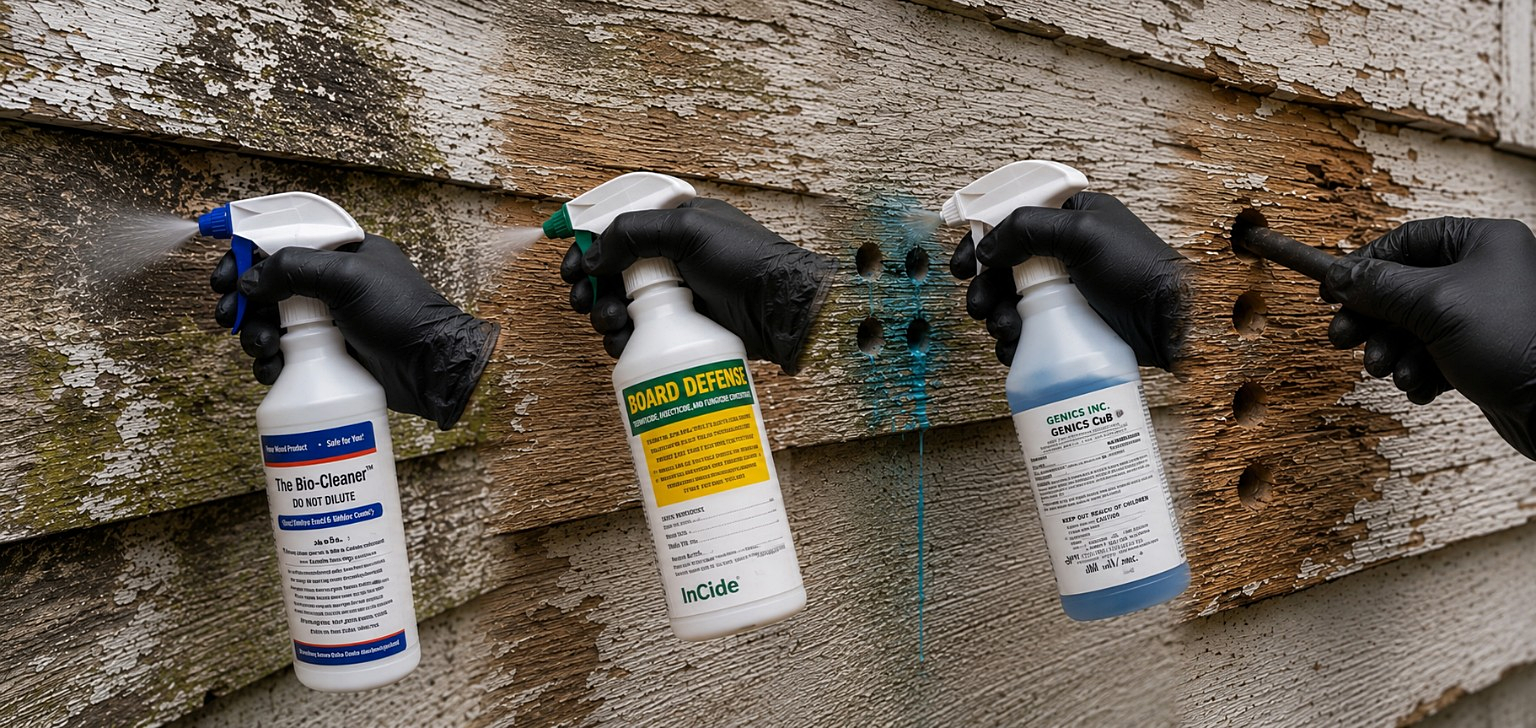 WRP Step 1 preparation process showing cleaning, protecting, treating, and reinforcing damaged wood